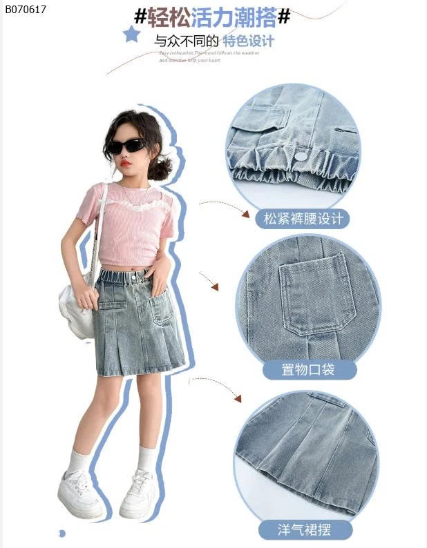 CHÂN VÁY JEAN XẾP LY CHO BÉ GÁI SZ ĐẠI-sỉ 136k