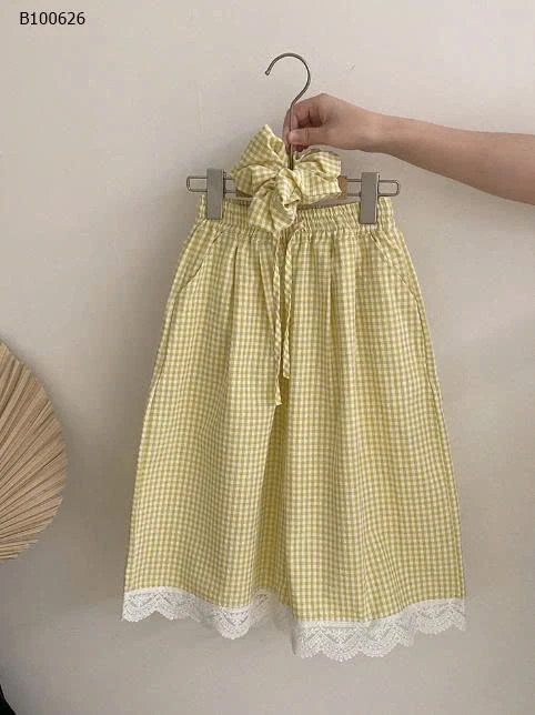 SET ÁO THUN RÚT EO VÀ QUẦN SUÔNG KẺ PHỐI REN BG- sỉ áo: 129k / quần: 171k 