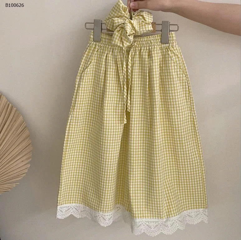 SET ÁO THUN RÚT EO VÀ QUẦN SUÔNG KẺ PHỐI REN BG- sỉ áo: 129k / quần: 171k 