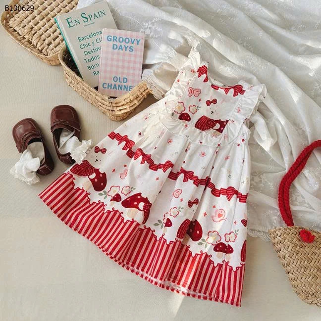 VÁY CÔNG CHÚA HỌA TIẾT ĐỎ-Sỉ 145k