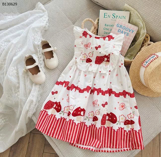 VÁY CÔNG CHÚA HỌA TIẾT ĐỎ-Sỉ 145k