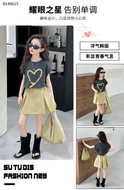 SÉT TANKTOP TRÁI TIM MIX CHÂN VÁY VÀNG -Sỉ giá  áo: 120k cv: 179k 