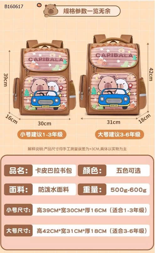  BALO CAPPYBARA CHO BÉ ĐI HỌC-Sỉ 129k