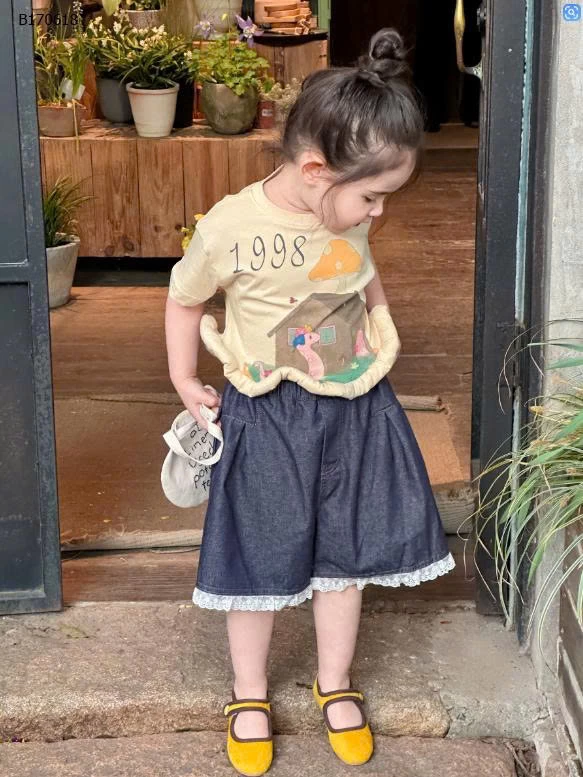 Set áo phông mix quần lửng viền ren cho bé -sỉ Áo : 117kk          Váy : 158k 