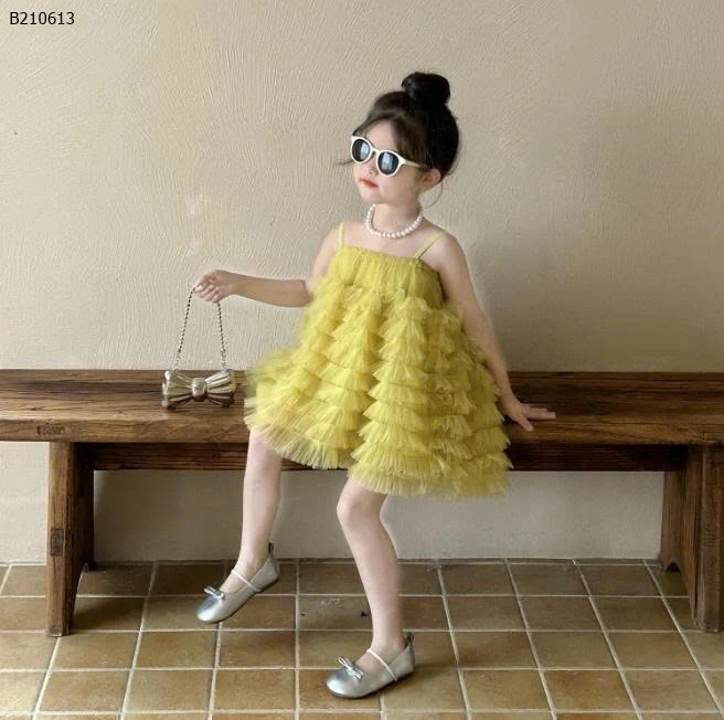 Váy lưới hở vai kiểu Pháp cho bé gái mùa hè 2025-Sỉ 295k