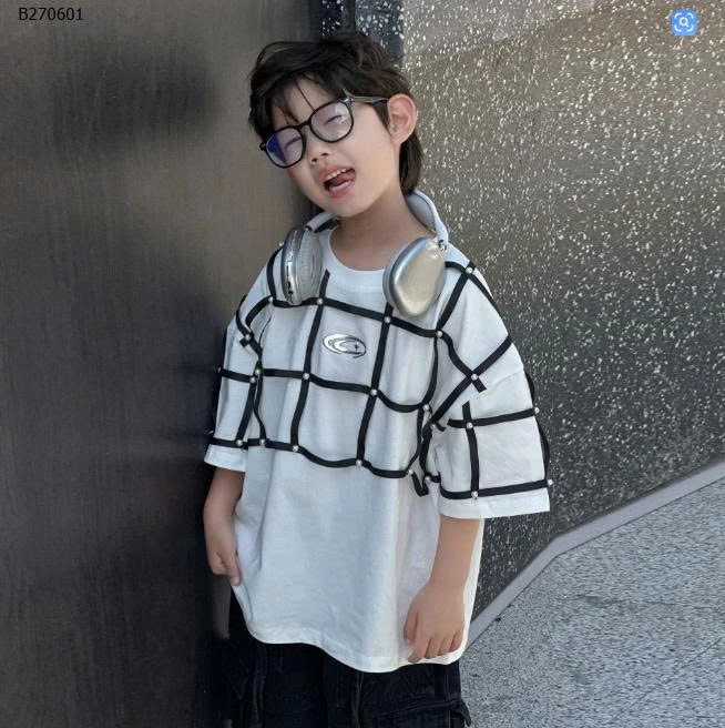 ÁO THUN KẺ Ô VUÔNG GẮN NGỌC-Sỉ sz 100-140: 149k  sz 150-160: 157k 