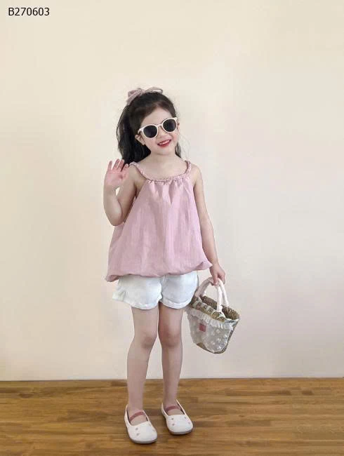 ÁO CỔ YẾM PHỐI QUẦN SHORT CHO BÉ GÁI-Sỉ Áo: 169k  Quần: 136k