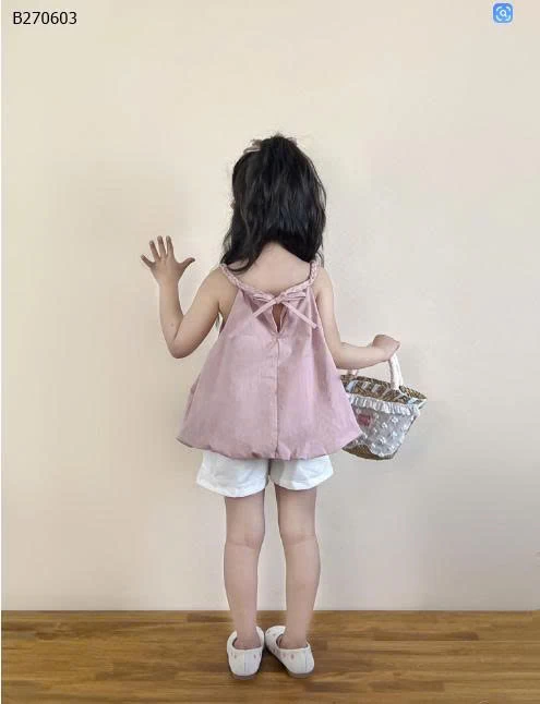 ÁO CỔ YẾM PHỐI QUẦN SHORT CHO BÉ GÁI-Sỉ Áo: 169k  Quần: 136k