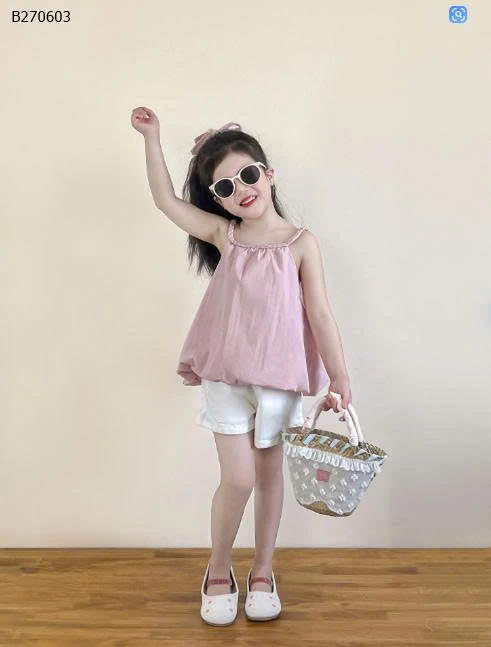 ÁO CỔ YẾM PHỐI QUẦN SHORT CHO BÉ GÁI-Sỉ Áo: 169k  Quần: 136k