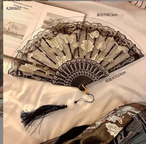 QUẠT REN HOA CẦM TAY - sỉ 53k/set 2c