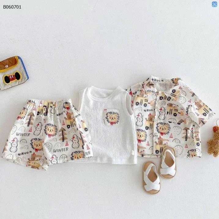 BỘ SƠ MI HOẠ TIẾT CHO BÉ TRAI-Sỉ giá set sơ mi: 130k  áo trắng: 81k 