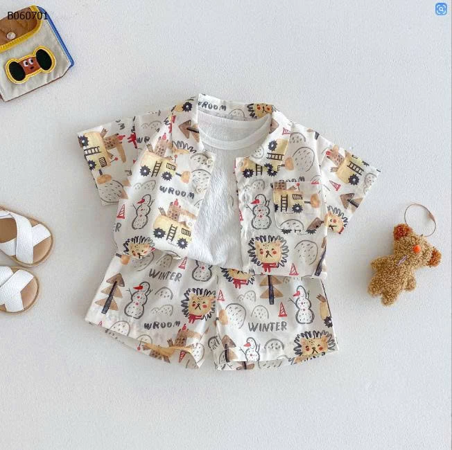 BỘ SƠ MI HOẠ TIẾT CHO BÉ TRAI-Sỉ giá set sơ mi: 130k  áo trắng: 81k 