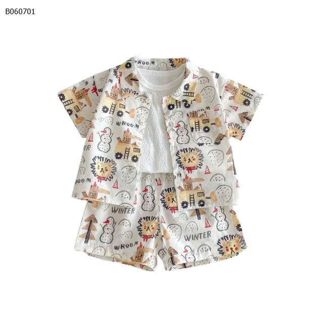 BỘ SƠ MI HOẠ TIẾT CHO BÉ TRAI-Sỉ giá set sơ mi: 130k  áo trắng: 81k 