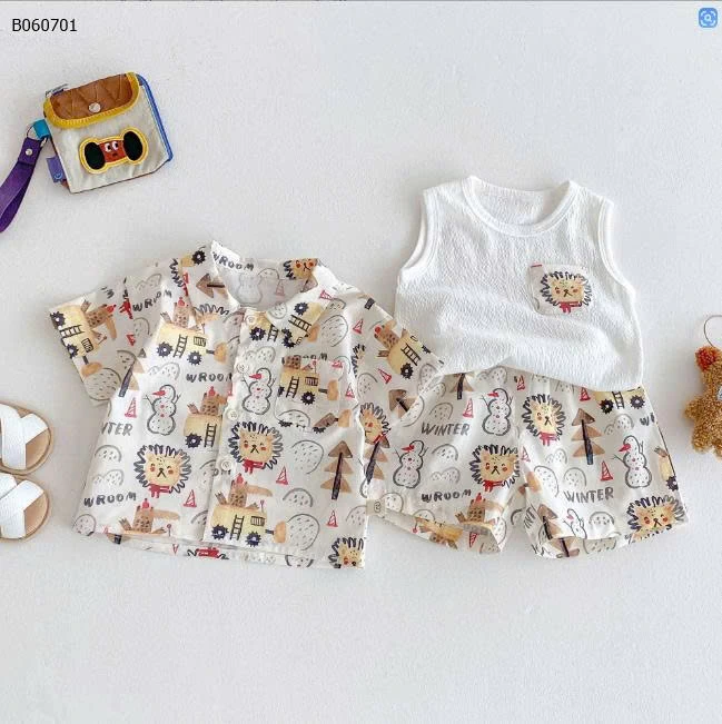 BỘ SƠ MI HOẠ TIẾT CHO BÉ TRAI-Sỉ giá set sơ mi: 130k  áo trắng: 81k 