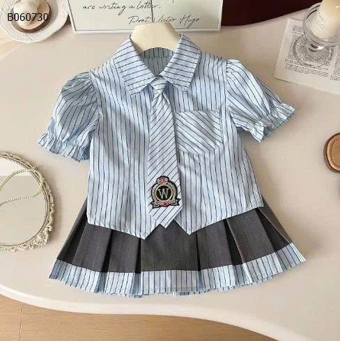 SET ÁO SƠ MI KẺ MIX CV XẾP LY BG- sỉ 187k