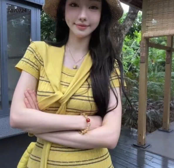 VÁY KẺ SỌC KÈM KHĂN NỮ- sỉ 142k