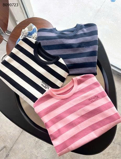 Áo thun tay ngắn kẻ sọc thêu chữ AMBB cho bé iu -Sỉ 125k