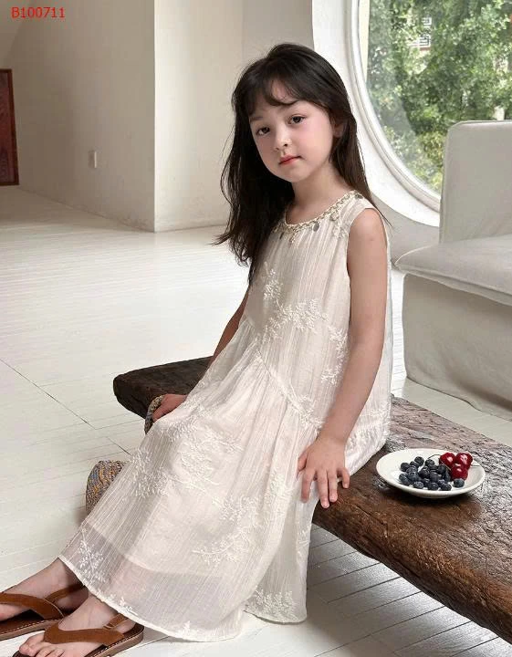  Váy công chúa thêu sọc Tencel có họa tiết AMBB- Sỉ giá Sz 90-150 #183k Sz 160 #197k. Sz 170 # 214k