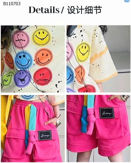 SET ÁO MẶT CƯỜI MIX SHORT TÚI HỘP BG-Sỉ giá áo: 169k  quần: 185k