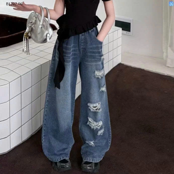 ÁO CỘC TAY VIỀN BÈO PHỐI QUẦN JEAN SUÔNG RÁCH-Sỉ giá Áo: 120k  Quần: 185k 