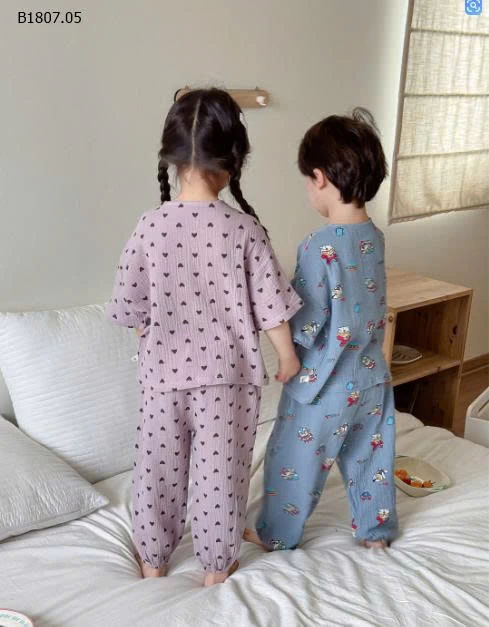Quần áo ngủ crepe đôi tay ngắn bé trai và bé gái-Sỉ giá 189k