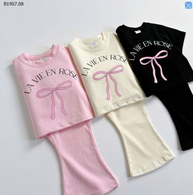 Set áo cộc nơ mix quần ống loe cho bé-Sỉ giá 176k