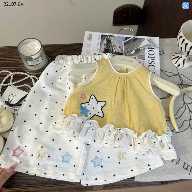 SET ÁO SÁT NÁCH VÀNG MIX QUẦN TRẮNG CHẤM BI-Sỉ giá áo: 115k  quần: 118k 