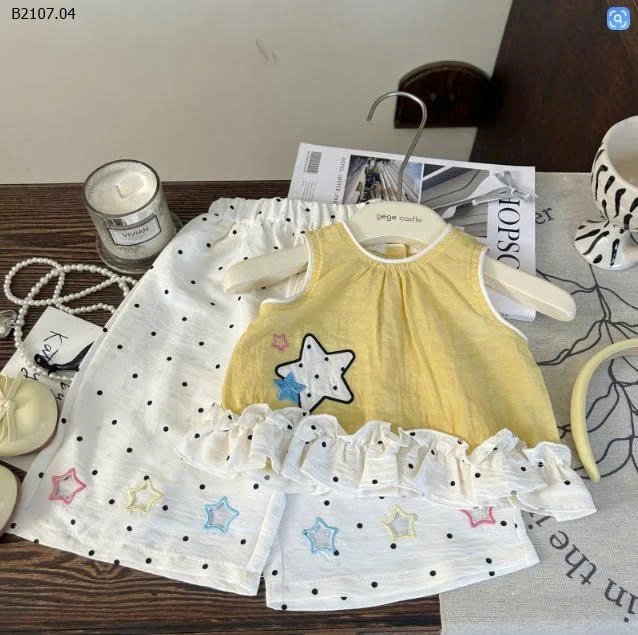 SET ÁO SÁT NÁCH VÀNG MIX QUẦN TRẮNG CHẤM BI-Sỉ giá áo: 115k  quần: 118k 