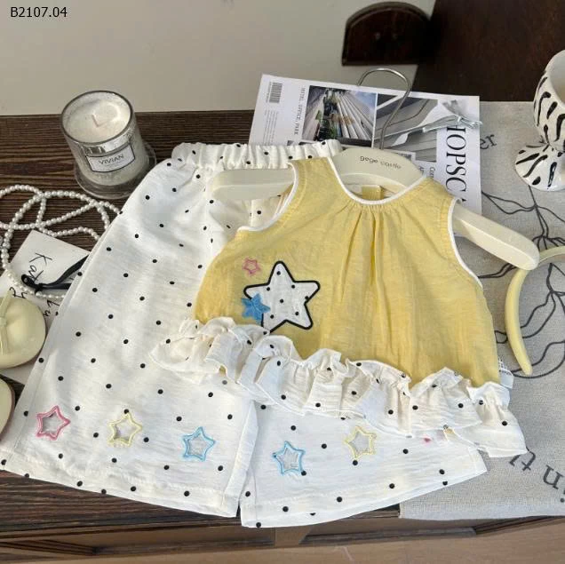 SET ÁO SÁT NÁCH VÀNG MIX QUẦN TRẮNG CHẤM BI-Sỉ giá áo: 115k  quần: 118k 