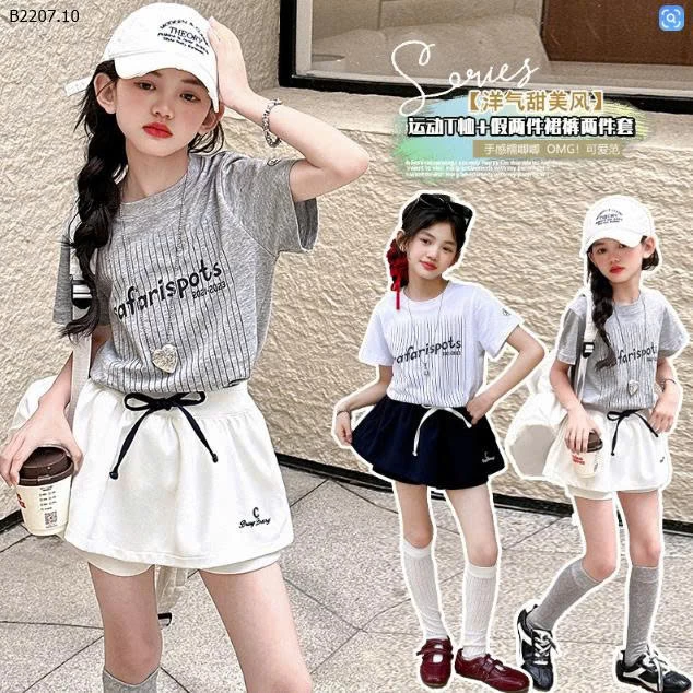 SÉT ÁO THUN SỌC MIX QUẦN VÁY - Sỉ giá áo: 135k  quần: 160k 