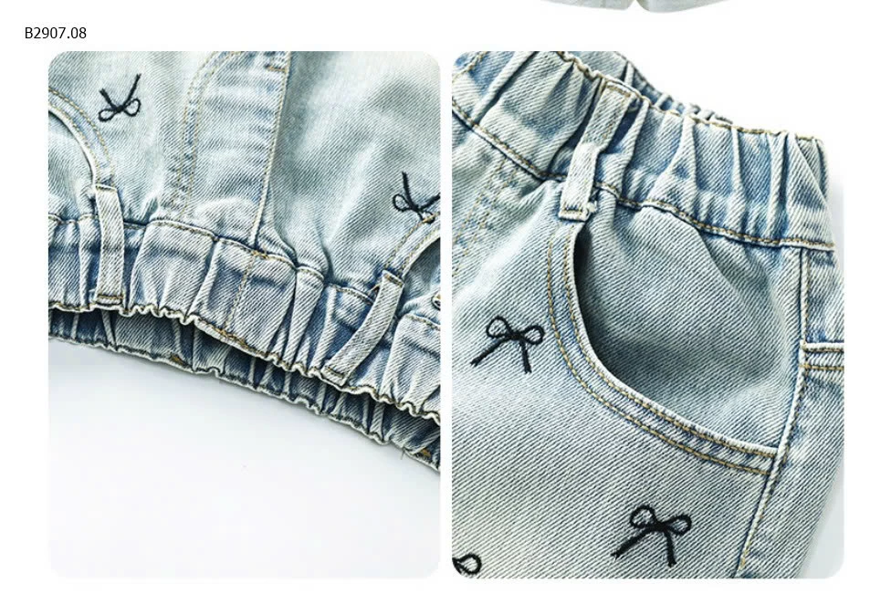 SHORT JEANS GẤP GẤU THÊU NƠ-Sỉ giá 145k