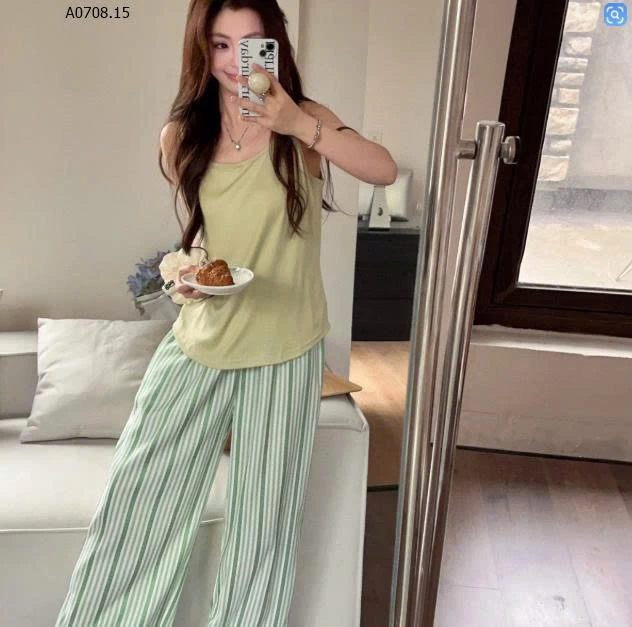 BỘ ÁO 2 DÂY QUẦN DÀI PHỐI REN  NỮ  - sỉ 206k