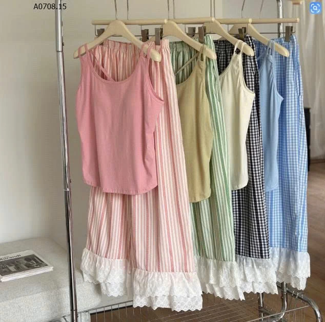 BỘ ÁO 2 DÂY QUẦN DÀI PHỐI REN  NỮ  - sỉ 206k