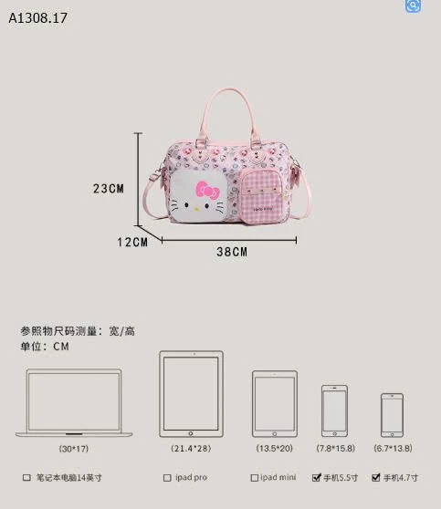 TÚI DU LỊCH TONE HỒNG KITTY -Sỉ 136k