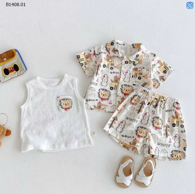 BỘ SƠ MI HOẠ TIẾT CHO BÉ TRAI-Sỉ giá set sơ mi: 130k  áo trắng: 81k 