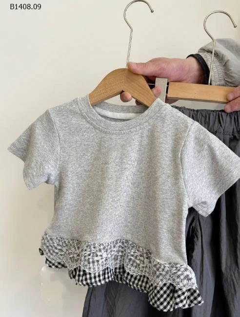 ÁO CỘC TAY PHỐI VIỀN KẺ BG - sỉ áo 143k, quần 143k