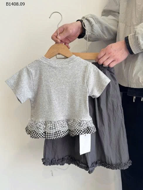 ÁO CỘC TAY PHỐI VIỀN KẺ BG - sỉ áo 143k, quần 143k