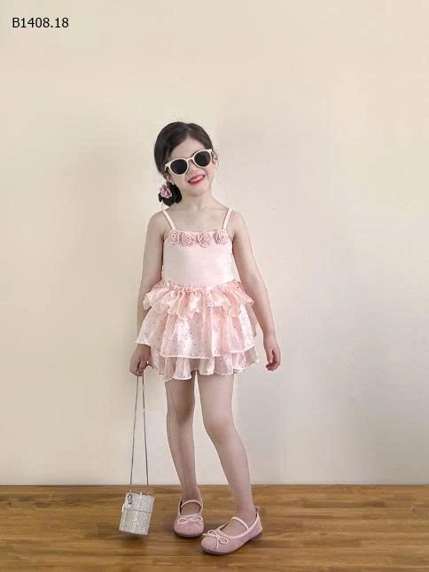 VÁY 2 DÂY ĐÍNH HOA BÉ GÁI-Sỉ giá 268K