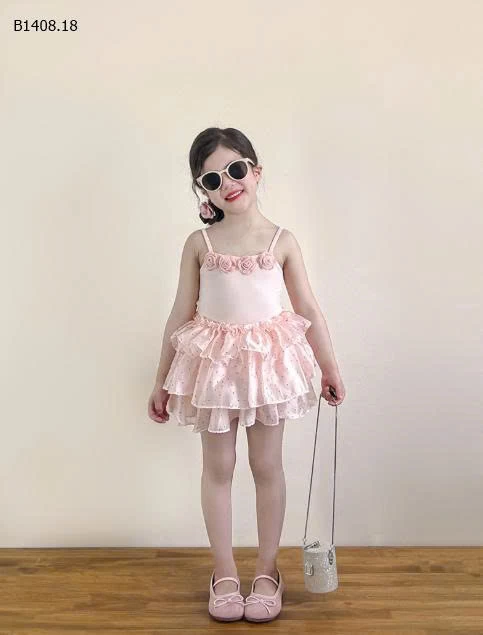 VÁY 2 DÂY ĐÍNH HOA BÉ GÁI-Sỉ giá 268K