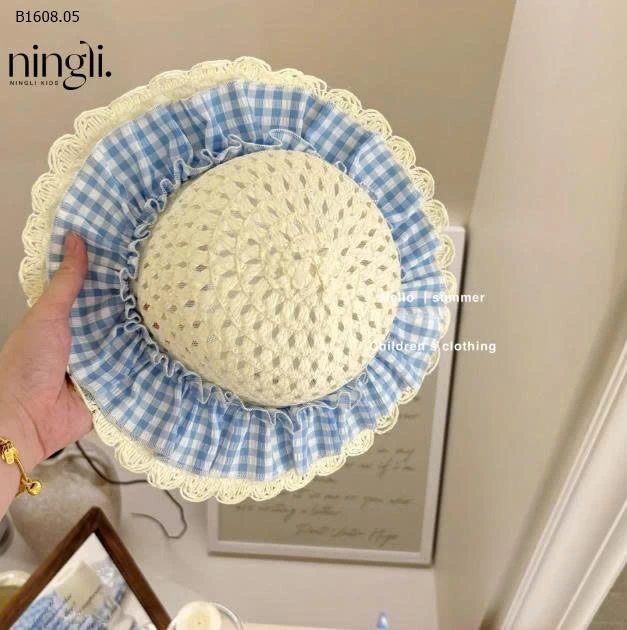Váy kẻ xanh bé gái kèm mũ phong cách Tea Break nhà Ningli- sỉ 173k