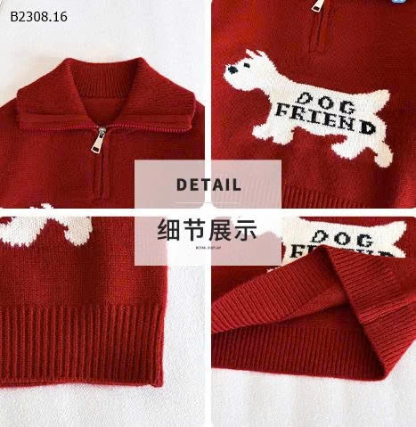 ÁO LEN HÌNH CÚN KÉO KHÓA CỔ BT-Giá sỉ 212k