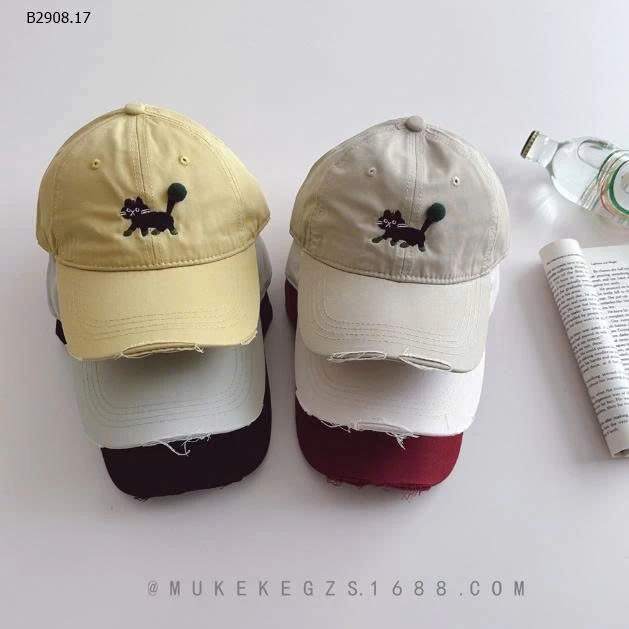 MŨ LƯỠI TRAI THÊU HÌNH MÈO CHO BÉ-Giá sỉ 86k