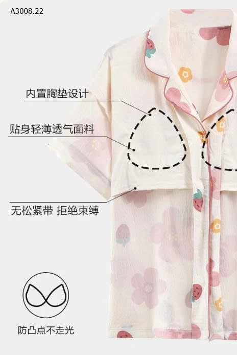 BỘ PIJAMA CỘC KÈM BRA CHO NỮ-Giá sỉ 155k