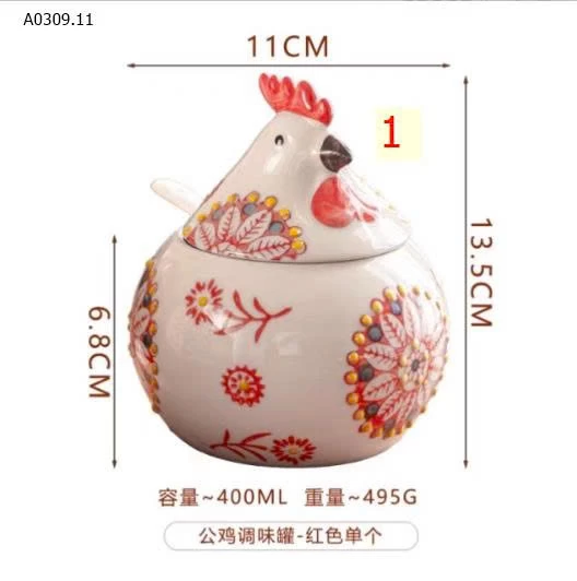 Set 3 hũ sứ đựng gia vị hình chú gà- Giá sỉ 250k/3 hũ