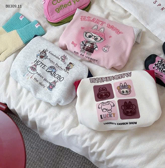 ÁO NỈ LABUBU PHỐI MÀU TAY-Giá sỉ 159k