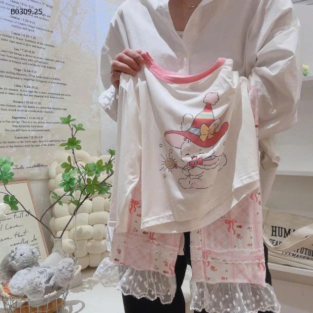 BỘ DÀI TAY CHẤM BI PHỐI REN BG-Giá sỉ 90-130 99k  140-170 113k 