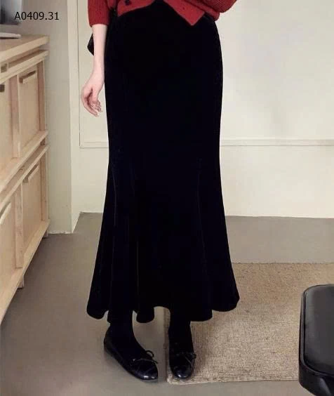 CHÂN VÁY NHUNG MIDI PHỐI REN- sỉ 162k