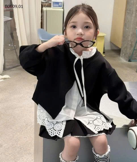 SET BỘ 3 CHI TIẾT BÉ GÁI-Giá sỉ  áo khoác: 177k  áo sơ mi: 174k  chân váy: 158k 