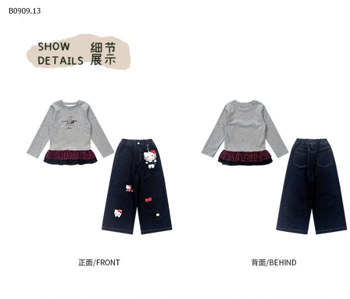 SET ÁO THUN DÀI TAY MIX QUẦN JEAN KITTY BG-Giá sỉ áo: 142k  quần: 215k