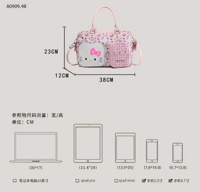 TÚI DU LỊCH TONE HỒNG KITTY CHO NỮ  -Sỉ 136k